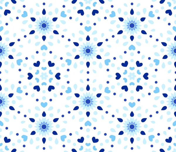 Indigo Dots Hearts Blue Flower Patty — стоковый вектор