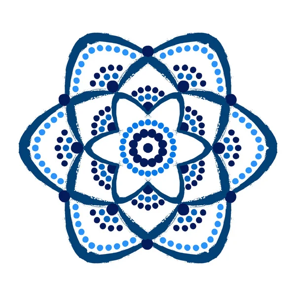 Pintado azul flor pontos mandala — Vetor de Stock