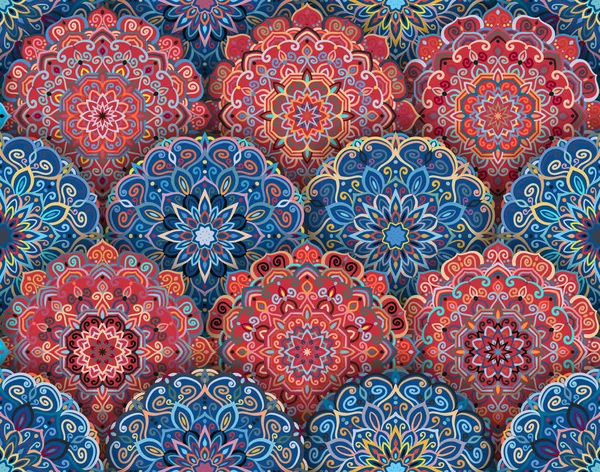 Mandala motif bleu rouge avec des ombres — Image vectorielle