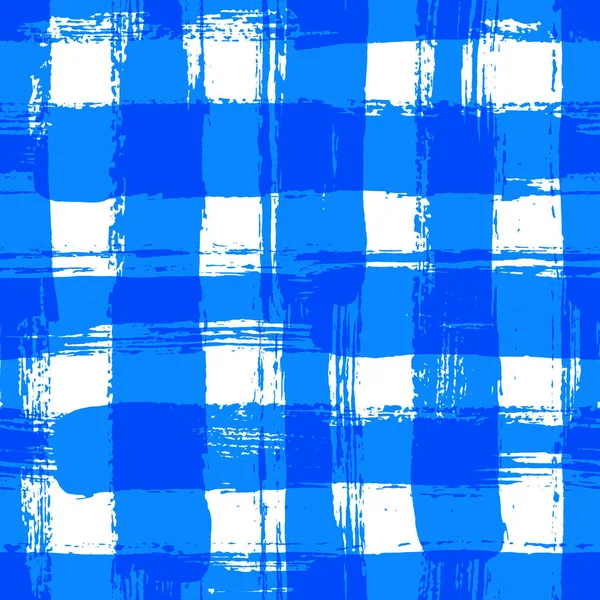Weiß blau kariertes Muster Grunge Pinselstriche — Stockvektor