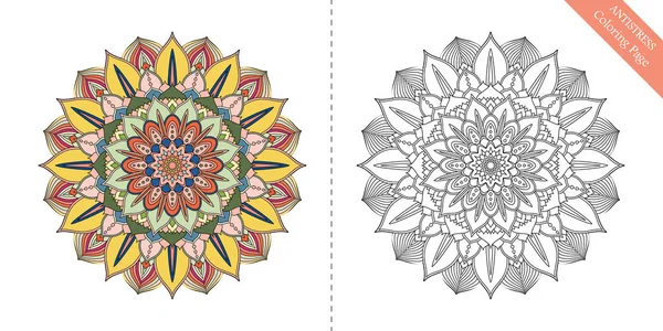 Página para colorear antiestrés Mandala Sexta — Archivo Imágenes Vectoriales