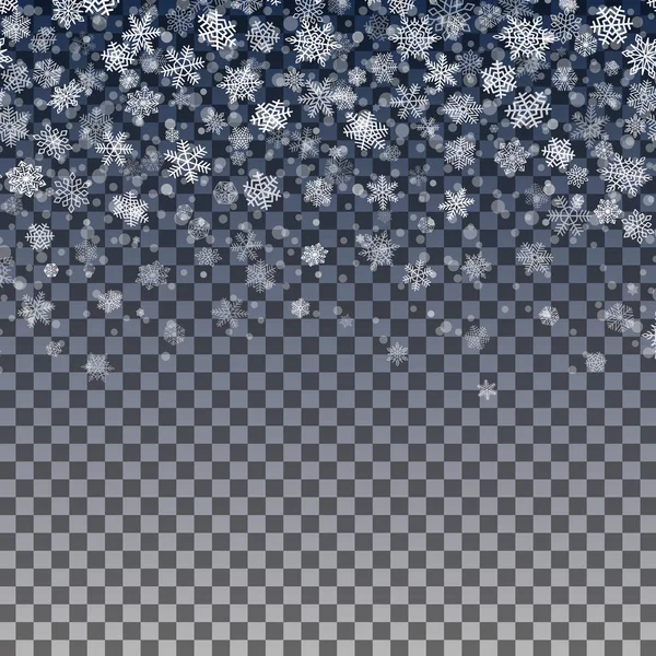 Copos de nieve cayendo sobre fondo transparente — Archivo Imágenes Vectoriales