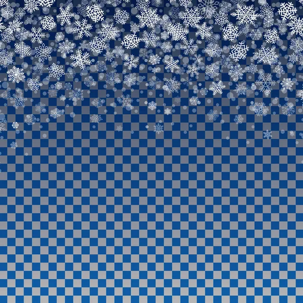 Copos de nieve cayendo sobre fondo transparente — Vector de stock