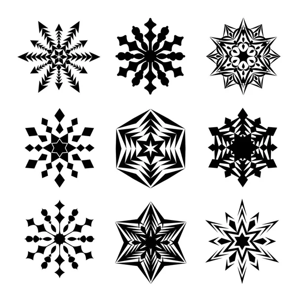 Vector Snowflakes Black Isolated on White — Stock Vector