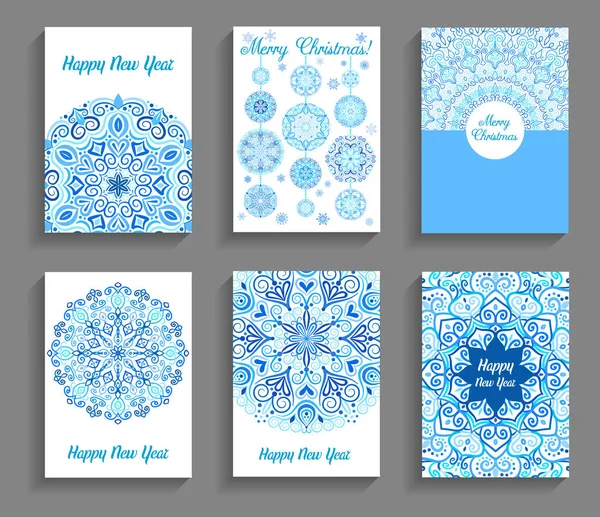 Happy New Year kaarten bloeien Mandala ontwerp — Stockvector
