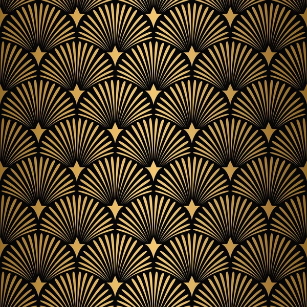 Patrón Art Deco. Fondo blanco y dorado sin costuras — Vector de stock