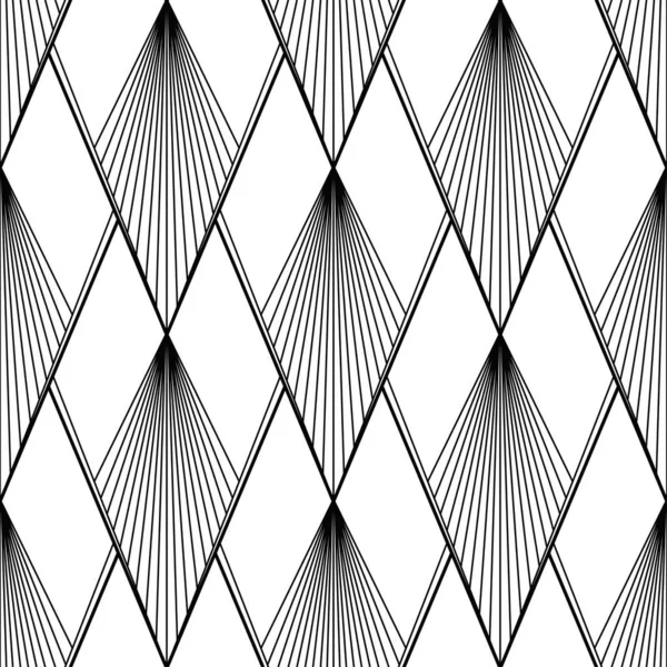 아트 데코 패턴. 윤기없는 흑백 배경에 부채 질을 하는 장면 — 스톡 벡터