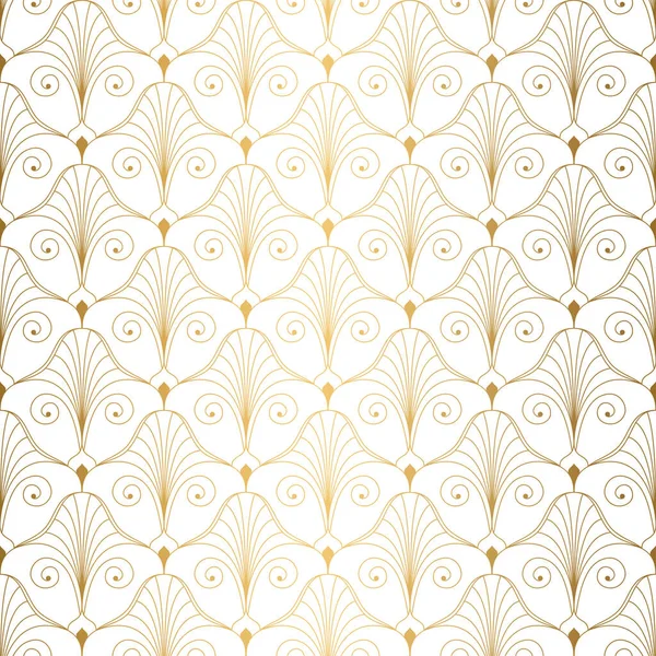 Patrón Art Deco. Fondo blanco y dorado sin costuras. Decoración de boda — Archivo Imágenes Vectoriales