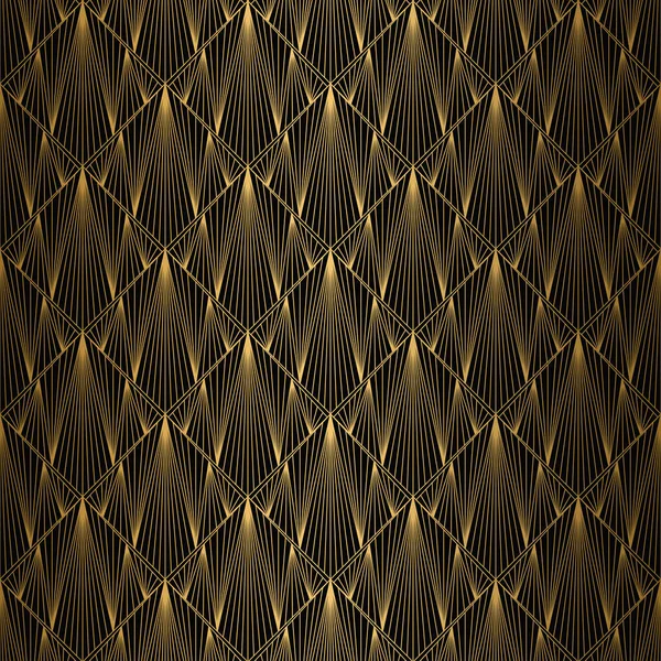 Padrão Art Deco. Ouro sem costura e fundo preto. Desenho geométrico — Vetor de Stock