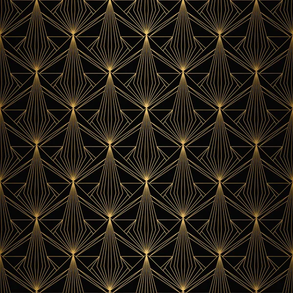 Patrón Art Deco. Oro sin costuras y fondo negro. Diseño geométrico — Vector de stock