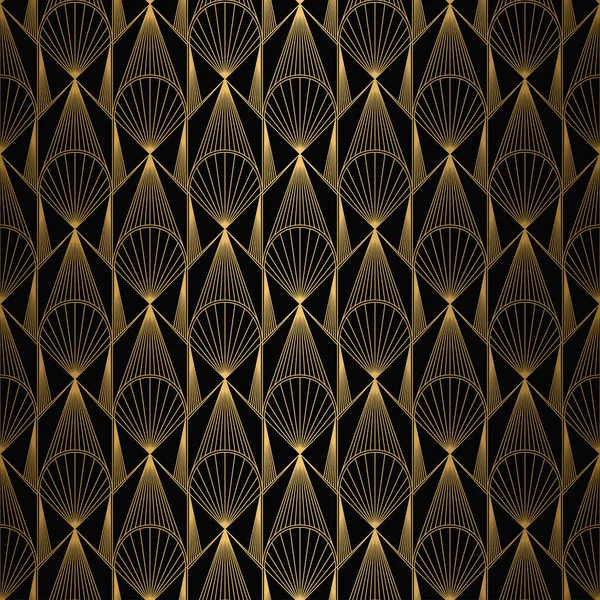 Patrón Art Deco. Oro sin costuras y fondo negro. Diseño geométrico — Archivo Imágenes Vectoriales