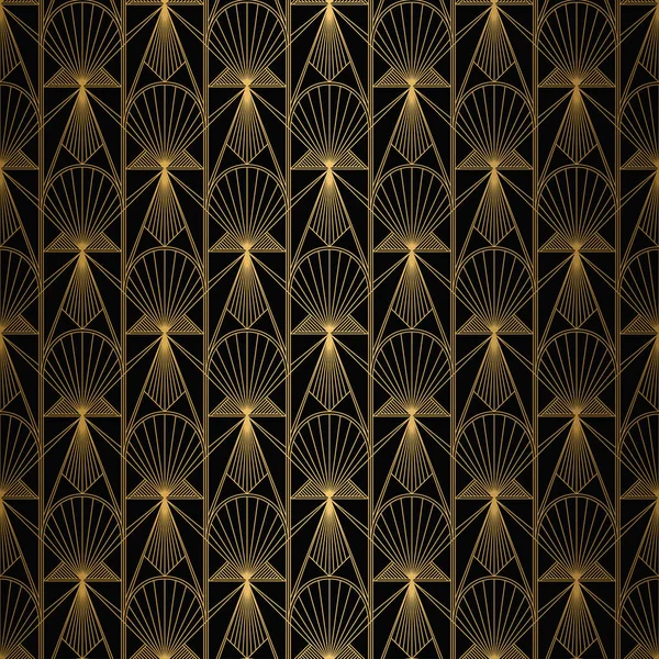 Patrón Art Deco. Oro sin costuras y fondo negro. Diseño geométrico — Vector de stock