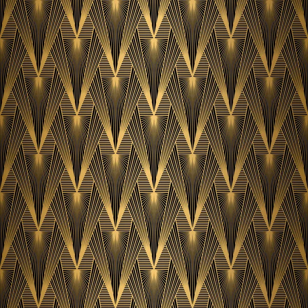 Modello Art Deco. Oro senza cuciture e sfondo nero. Design geometrico — Vettoriale Stock