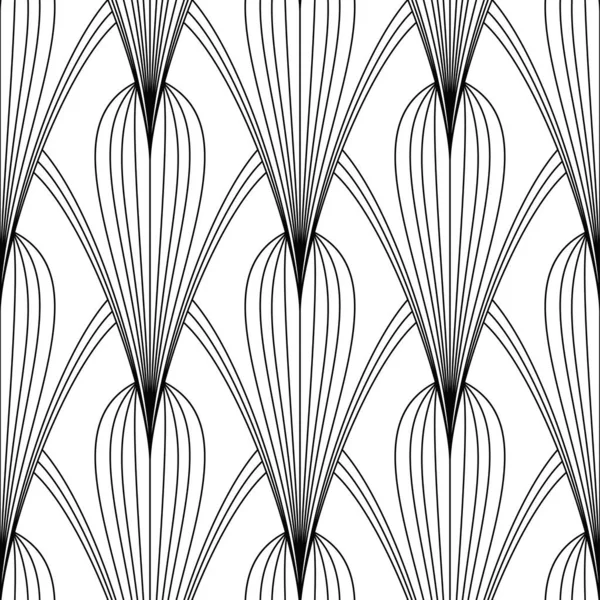 Patrón Art Deco. Fondo blanco y negro sin costuras Fanning — Vector de stock