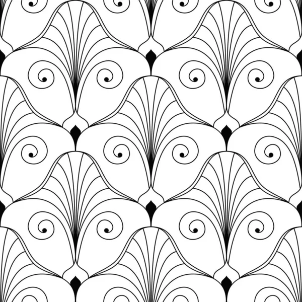 Motif art déco. Éventail sans couture fond noir et blanc — Image vectorielle