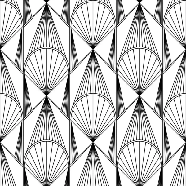 Motif art déco. Éventail sans couture fond noir et blanc — Image vectorielle