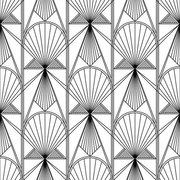 Patrón Art Deco. Fondo blanco y negro sin costuras Fanning — Vector de stock