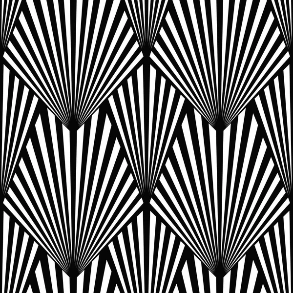Art Deco-mönster. Fanning sömlös svart och vit bakgrund — Stock vektor