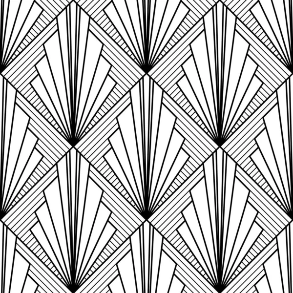 Art Deco patroon. Fanning naadloze zwart-wit achtergrond — Stockvector