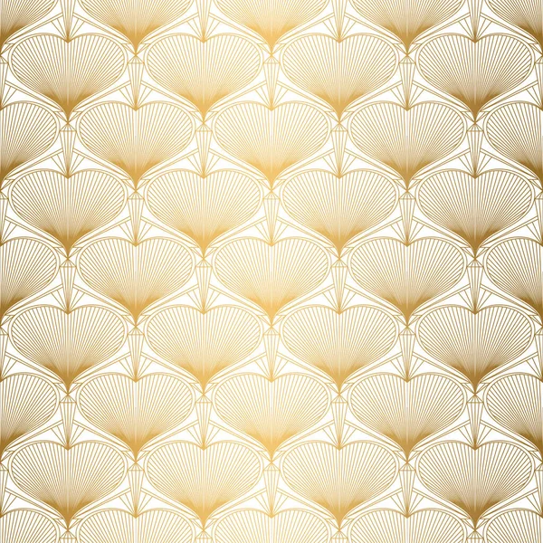 Art Deco Muster aus Herzen. Nahtlose weiße und goldene Hintergrund — Stockvektor