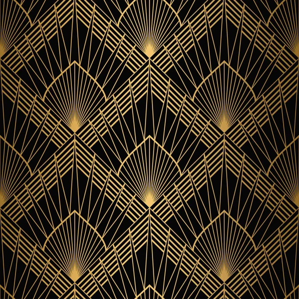 Patrón Art Deco. Oro sin costuras y fondo negro. Diseño geométrico — Vector de stock