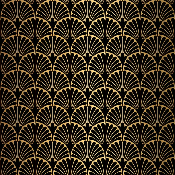 Patrón Art Deco. Fondo negro y dorado sin costuras — Archivo Imágenes Vectoriales