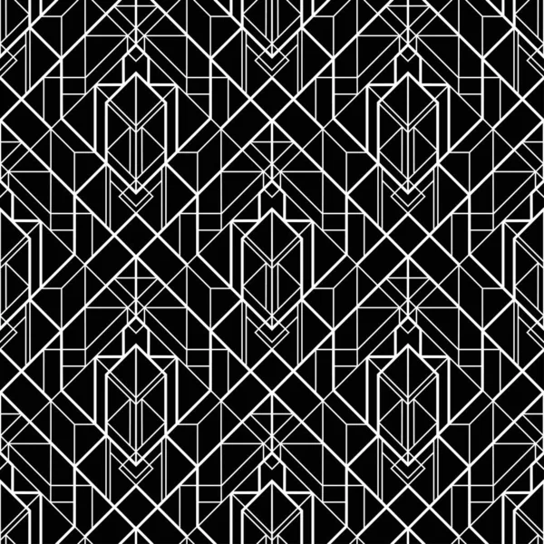 Padrão Art Deco. Vector fundo branco preto. Ornamento sem costura de luxo — Vetor de Stock