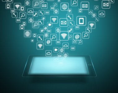 Dokunmatik ekran tablet bulut uygulama simgeleri ile