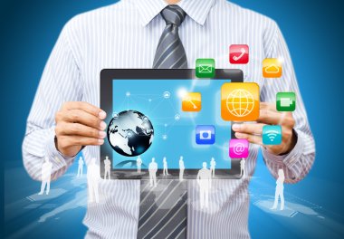 Değmek perde tablet ile renkli uygulama simgeleri bulutu