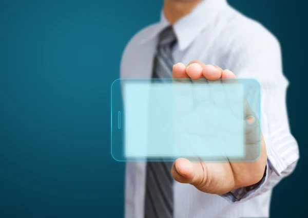 Sentuh layar telepon seluler dengan pengusaha — Stok Foto