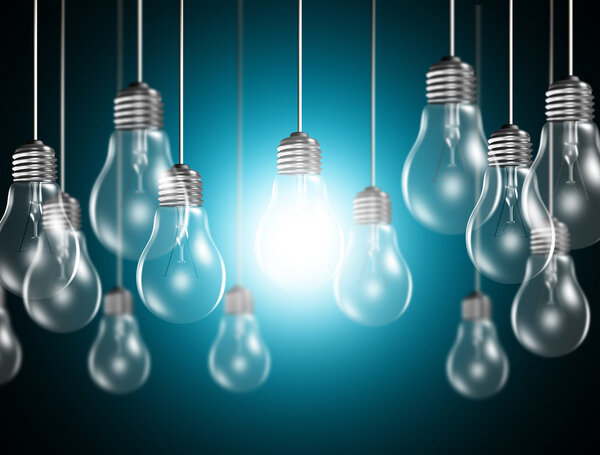 Light bulbs on blue background