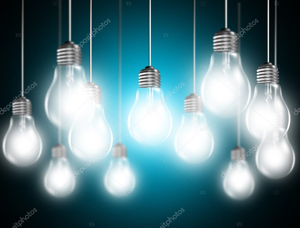 Light bulbs on blue background