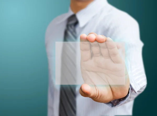Menselijke hand met futuristische visitekaartje — Stockfoto