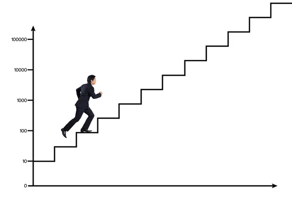 Молодий чоловік піднімається по сходах графіка зростання — стокове фото