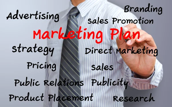Hombre de negocios escribir concepto de plan de marketing —  Fotos de Stock