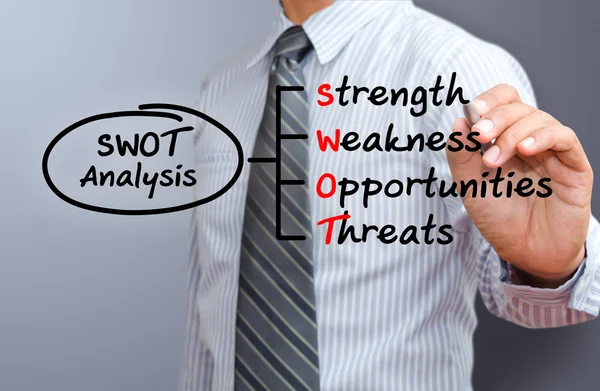 Business man drawing swot of marketing diagram — Stock Photo, Image