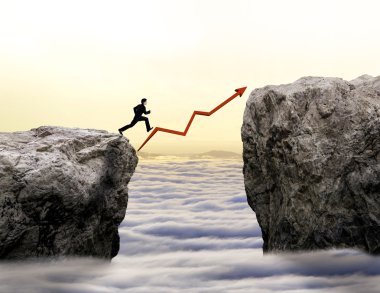 işadamı atlama ile grafik artan meydan okuma karşısında