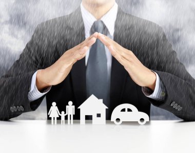 ev, sağlık, Araba, iş adamı ile sigorta kavramı