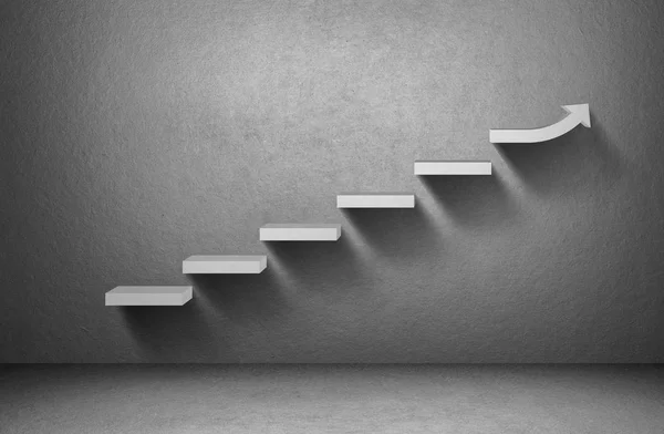 Rising arrow graph on staircase on grey background, business concept — Stock Photo, Image