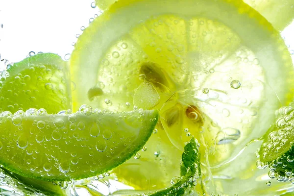 Gota Limón Agua Con Gas Gaseosa Refresco Jugo — Foto de Stock