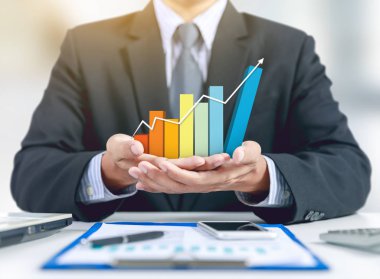 işadamı mevcut yükselen grafiği, iş büyüme kavramı