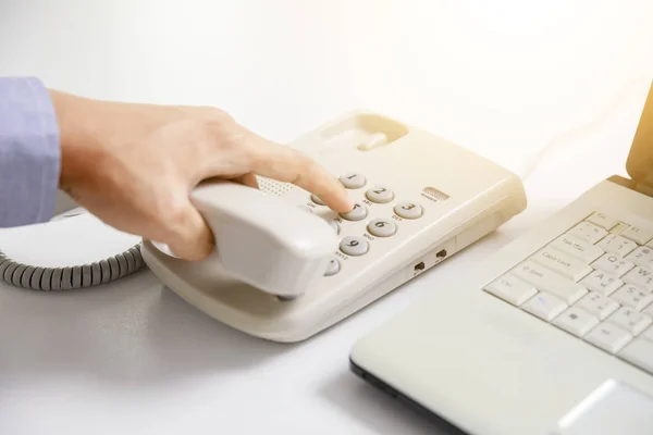 Businessman Dial Digital Telephone Office Background — Stock Photo, Image