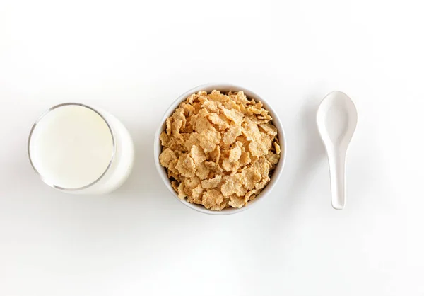 Healthy Corn Flakes Milk Breakfast Table — Stock Photo, Image