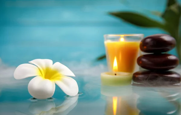 Spa Concept Candle Stone Flower Bamboo Relaxation — Stock Photo, Image