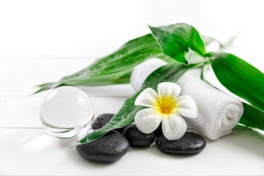 mum, taş, çiçek ve bambu, gevşeme Spa konseptiyle