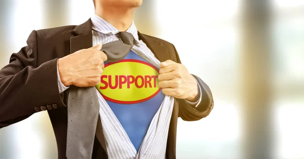 Businessman Superhero Costume Help Support Client Service — Stock Photo, Image