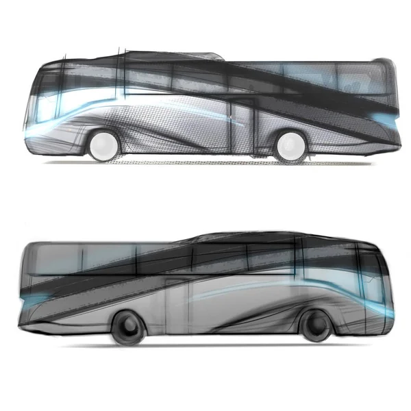 Autobús autónomo sin conductor. Conductor eléctrico futuro transporte de coches . — Foto de Stock