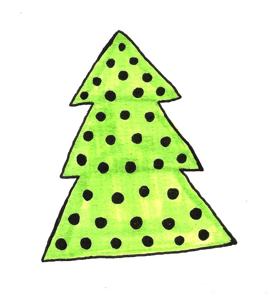 Aquarell geschmückter Weihnachtsbaum Set vorhanden. handgezeichnete immergrüne Pflanzen, Bälle. Fichtenkulisse für Design, Karten, Kinderillustration — Stockfoto