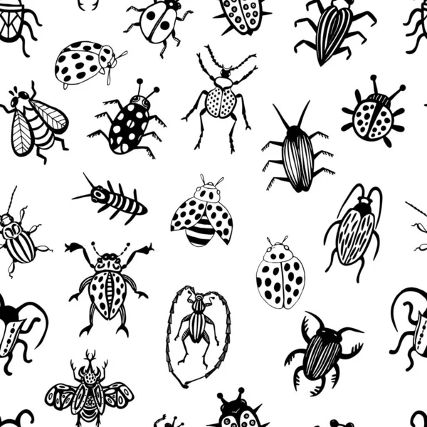 手工绘制的病媒甲虫集。 用于设计、图标、标志或印刷品的黑白昆虫。 用圆点画. — 图库矢量图片