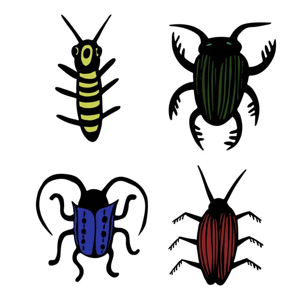 Набор векторных жуков. Черно-белые насекомые для дизайна, иконы, логотип или печать. Рисуется точками . — стоковый вектор